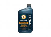 Twelve 946 mL bottles of Klondike 10W-40 motor oil.