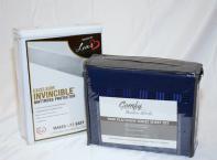 Double size Excelsior WATERPROOF mattress protector and double size platinum series microfibre Navy sheet set.