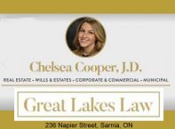 One complete set of wills and powers of attorney for the winning bidder and spouse. Chelsea Cooper, Great Lakes Law, is located at 236 Napier Street, Sarnia, ON
