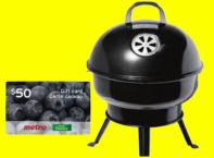Table Top charcoal BBQ with 2 bottles BBQ sauce and $50 Metro gift card