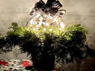  $85 Gift Card for a Christmas planter w. light-up ball from Mim's Home Designs.