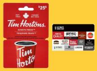ONE (1) $25 Tim Hortons gift card
and 
ONE (1) $25 Ultimate Dining Card