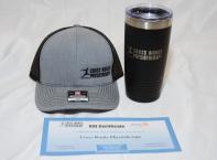 Gift certificate for assessment, ball cap hat with logo, black coffee mug with logo