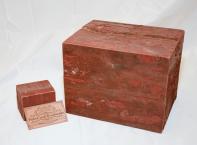 Red Urn keepsake package, handcrafted out of reclaimed wood by Pulse Creek Woodworks. Includes large urn and smaller keepsake. Each piece is one-of-a-kind.