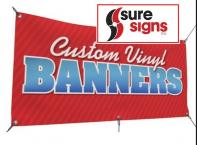 A custom 4 ft X 8 ft vinyl BANNER made from your artwork.
Perfect for any business...or great for parties ! Give us
a call for all for signage needs. SURE SIGNS- 840 Confederation.